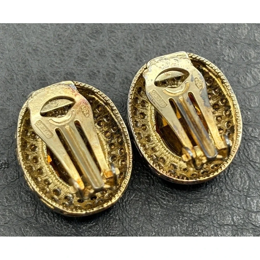 Ultima Edizione HUGE Yellow Stone 925 Sterling Silver Vintage Clip On Earrings